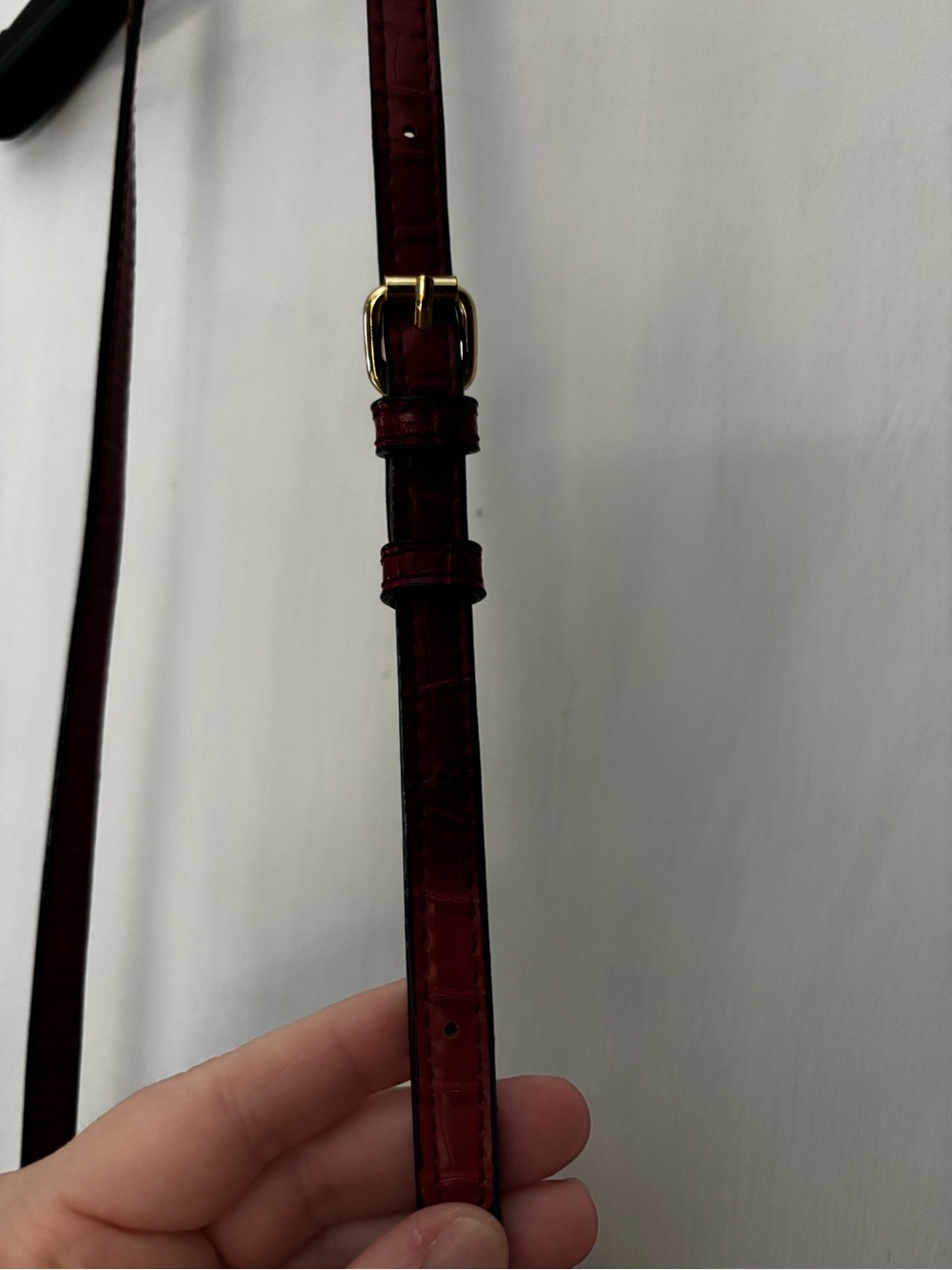 Red Croc-Embossed Top Handle Bag with Gold Hardware - Picture 8 of 9